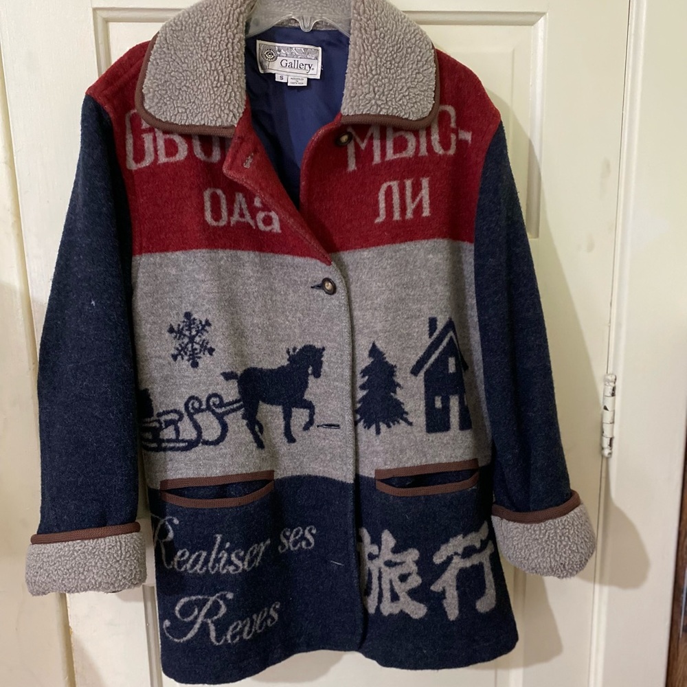 J Gallery Women’s Mid Length Wool Blend Winter Coat Jacket size Small Multi